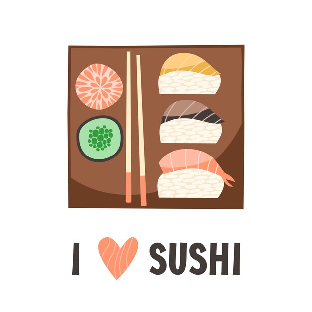 Sushi. Ilustración de vector de rollo de sushi de comida japonesa.
