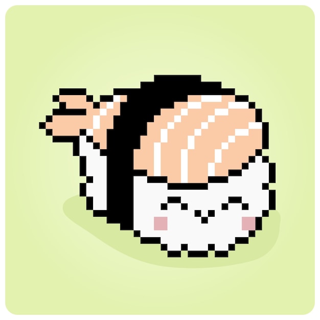 Sushi kawaii de 8 bits de píxeles. píxeles de alimentos para activos de juegos en ilustraciones vectoriales