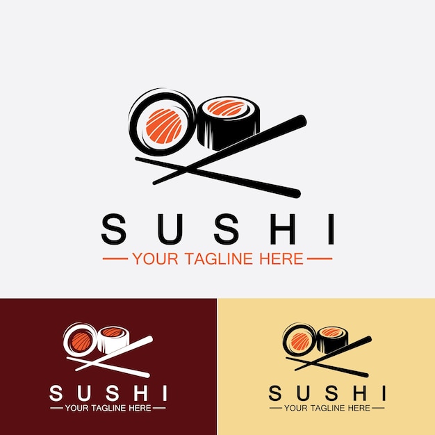 Sushi logo templatevector icon style illustration bar o shop sushisalmon rollsushi y rollos con chopstick bar o restaurant vector logo template