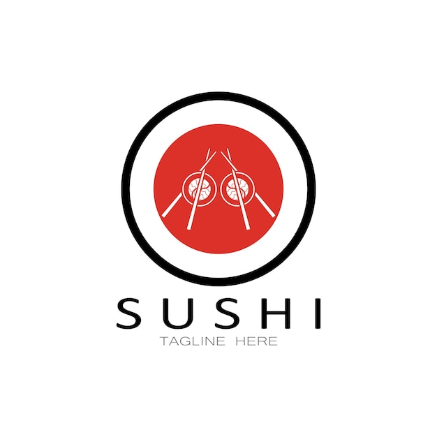 Sushi logo templateVector Icon Style Illustration Bar o Shop SushiSalmon RollSushi y rollos con chopstick bar o restaurant vector logo template