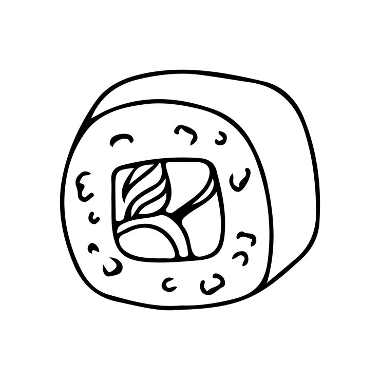 Vector sushi con marisco o pescado makizushi o futumaki cocina asiática ilustración vectorial aislada sobre fondo blanco