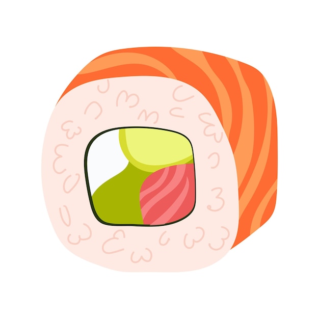 Sushi con marisco o pescado Uramaki Filadelfia Cocina asiática Ilustración vectorial aislada sobre fondo blanco