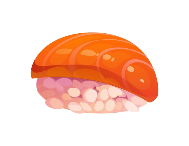 Sushi nigiri de dibujos animados con una rebanada de salmón en la parte superior