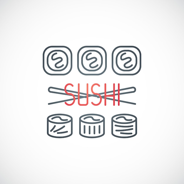 Sushi con palillos aislados sobre fondo blanco Emblema asiático de comida rápida Ilustración vectorial de stock