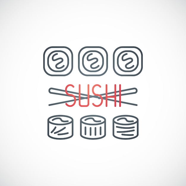 Vector sushi con palillos aislados sobre fondo blanco emblema asiático de comida rápida ilustración vectorial de stock