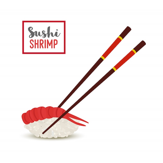 Sushi con palillos - camarones rojos, arroz