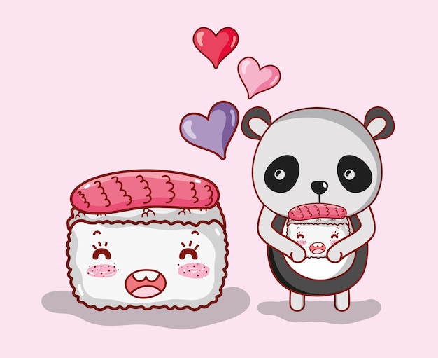 Vector sushi y panda kawaii