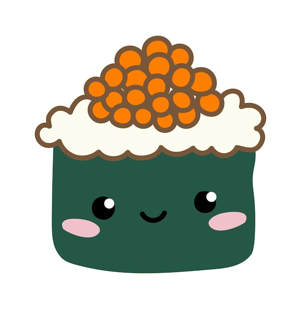 Sushi pegatina linda kawaii comida japonesa vector personaje de dibujos animados manga