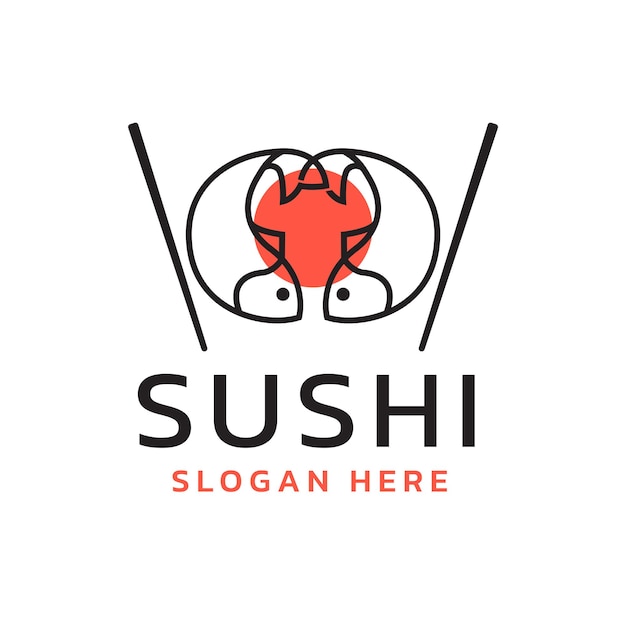 Sushi pescado diseño de logotipo de vector de comida tradicional japonesa