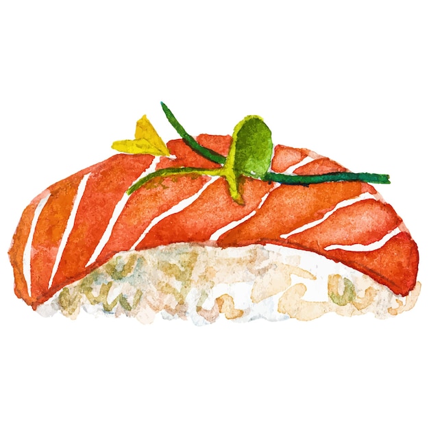 Sushi pintado a acuarela Elemento de diseño de mariscos frescos dibujados a mano aislados en fondo blanco