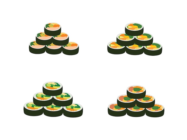 Vector sushi en pirámide con naranja y verde encima