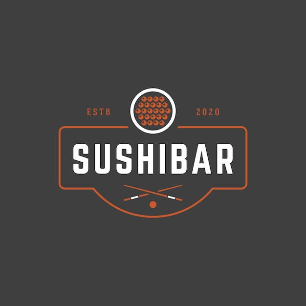 Sushi plantilla de logotipo plantilla salmón rollo silueta con tipografía retro