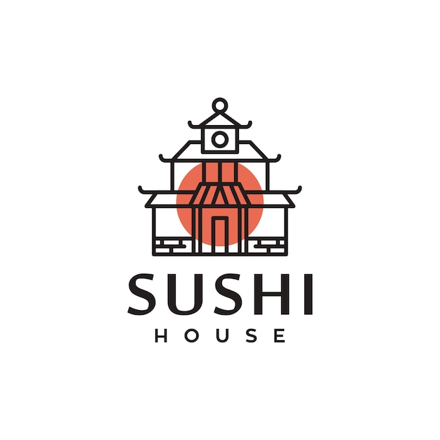 Sushi tradicional japón casa símbolo logo design