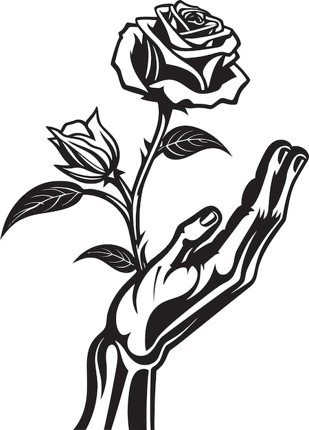Susurros marchitantes Esqueleto Mano con una rosa marchitante Rosas fantasmales Esqueleto agarrando un amigo