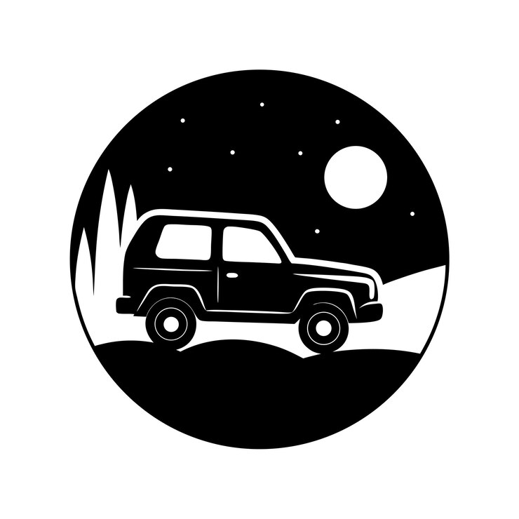 SUV off-road bajo las estrellas por la noche
