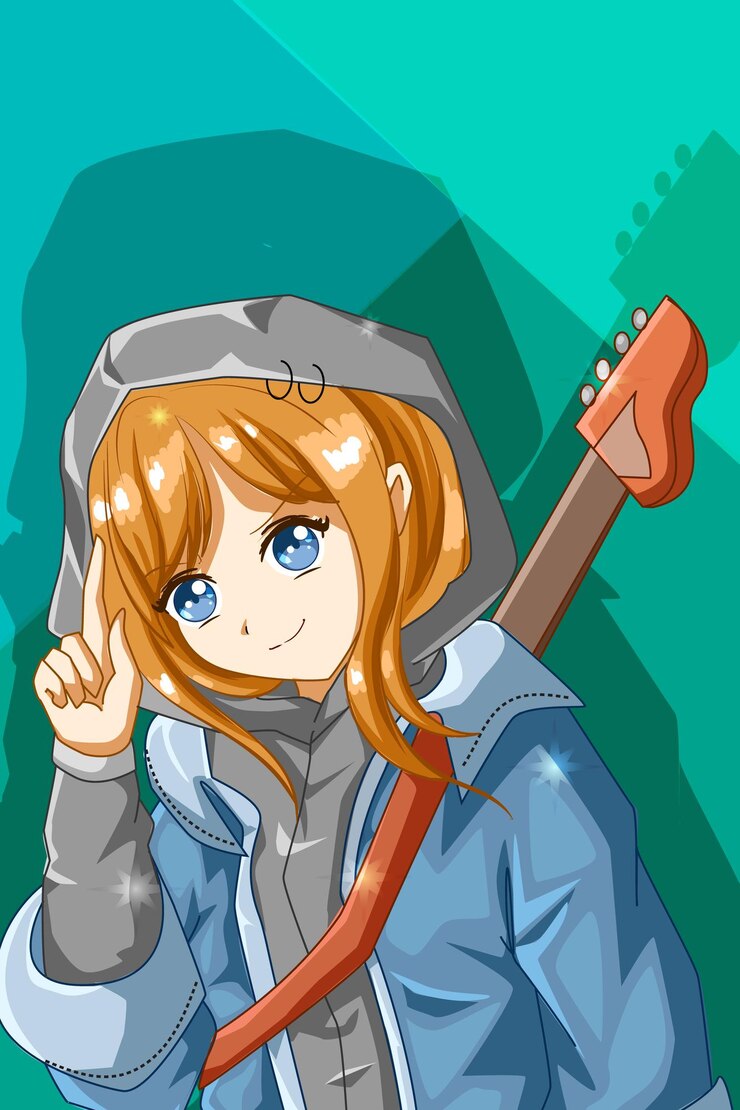 Vector swag y linda chica con una ilustración de dibujos animados de guitarra
