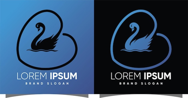 Swan goose love hexagon cirle logo con estilo moderno creativo Vector Premium