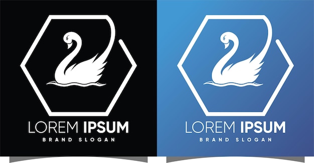 Swan goose love hexagon cirle logo con estilo moderno creativo vector premium