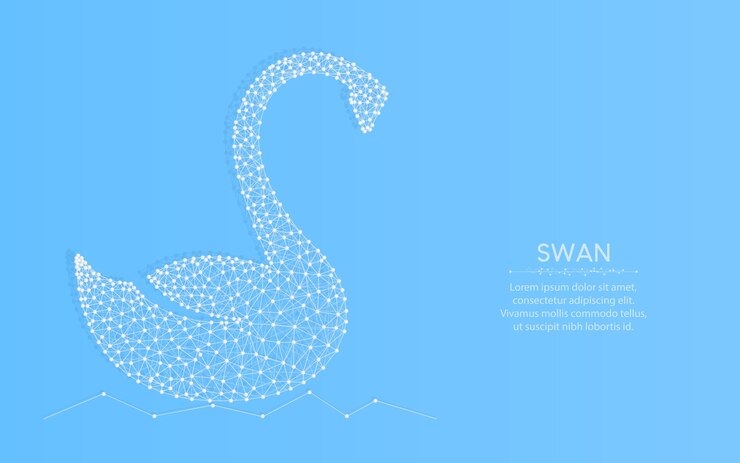 Vector swan low poly, animal abstract geometric, bird wireframe mesh ilustración poligonal hecha de puntos y líneas en azul
