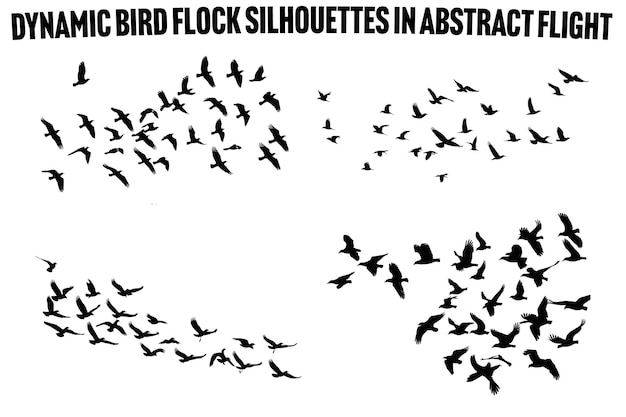 Swarm of Birds in Flight Seasonal Migration Silhouettes