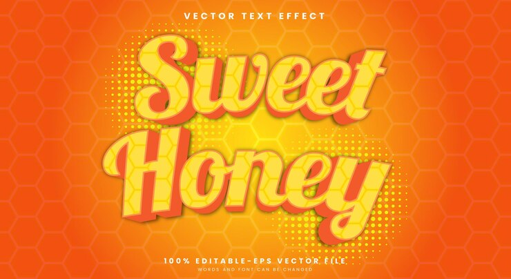 Vector sweeet honey 3d efecto de texto editable plantilla con fondo de miel