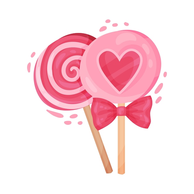 Vector sweer lollipops en stick como ilustración vectorial del símbolo del día de san valentín