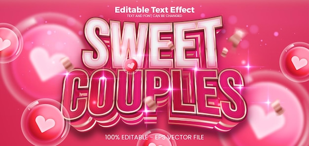 Sweet couples efecto de texto editable en el estilo de la tendencia moderna