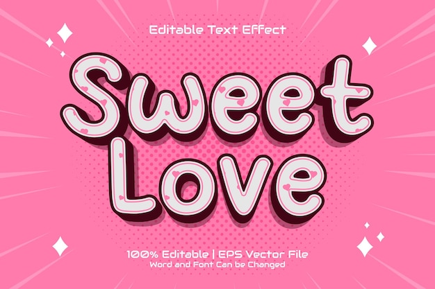 Sweet love valentine efecto de texto estilo de dibujos animados plano editable