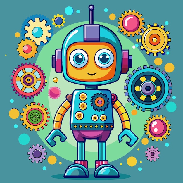Sweet Robot Boy con equipo vibrante Detalles Diseño vectorial de dibujos animados