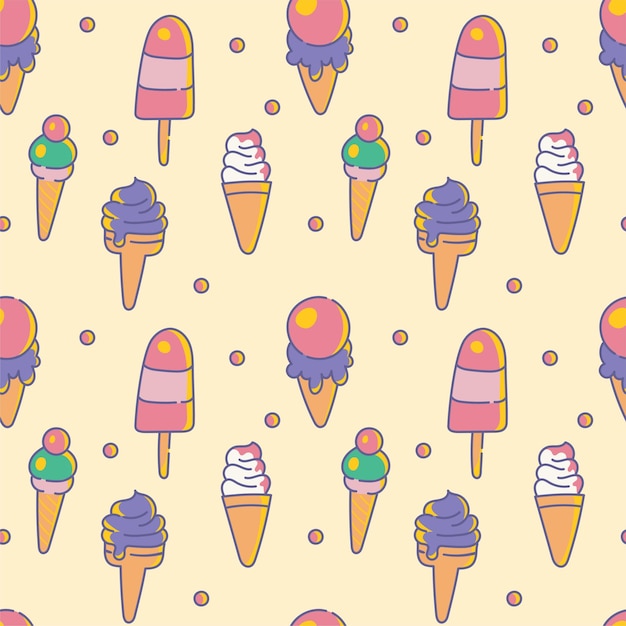 Sweet Seamless Summer Pattern with Ice Cream Cones and Popsicles