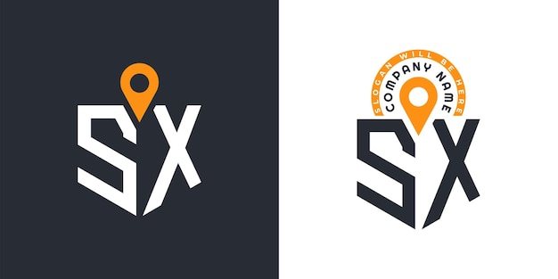 SX Lugar Logo Bundle Letra SX Logo Iconos de doble vector para el reclutamiento y la navegación