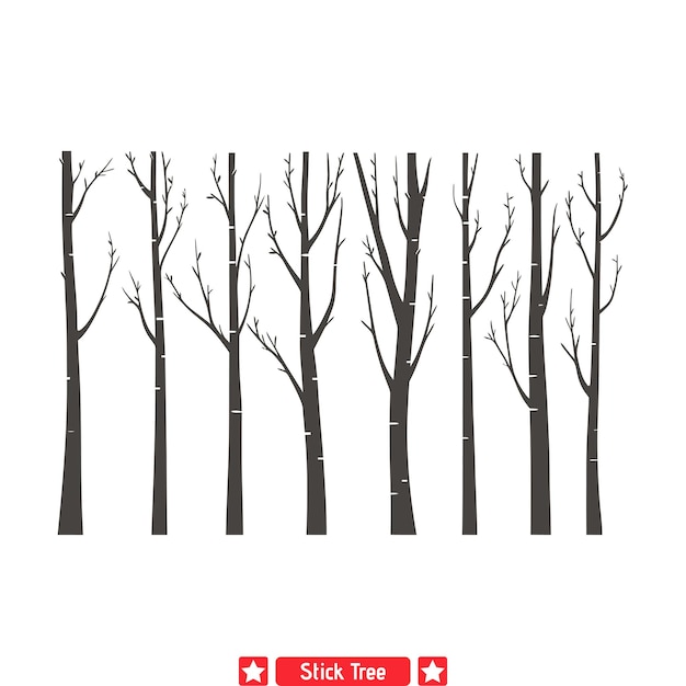 Sylvan Serenity Peaceful Stick Tree Vector Bundle para diseños tranquilos
