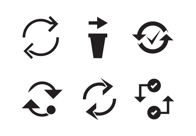 Sync Iconos de reciclaje y dirección Conjunto de vectores de diseño plano