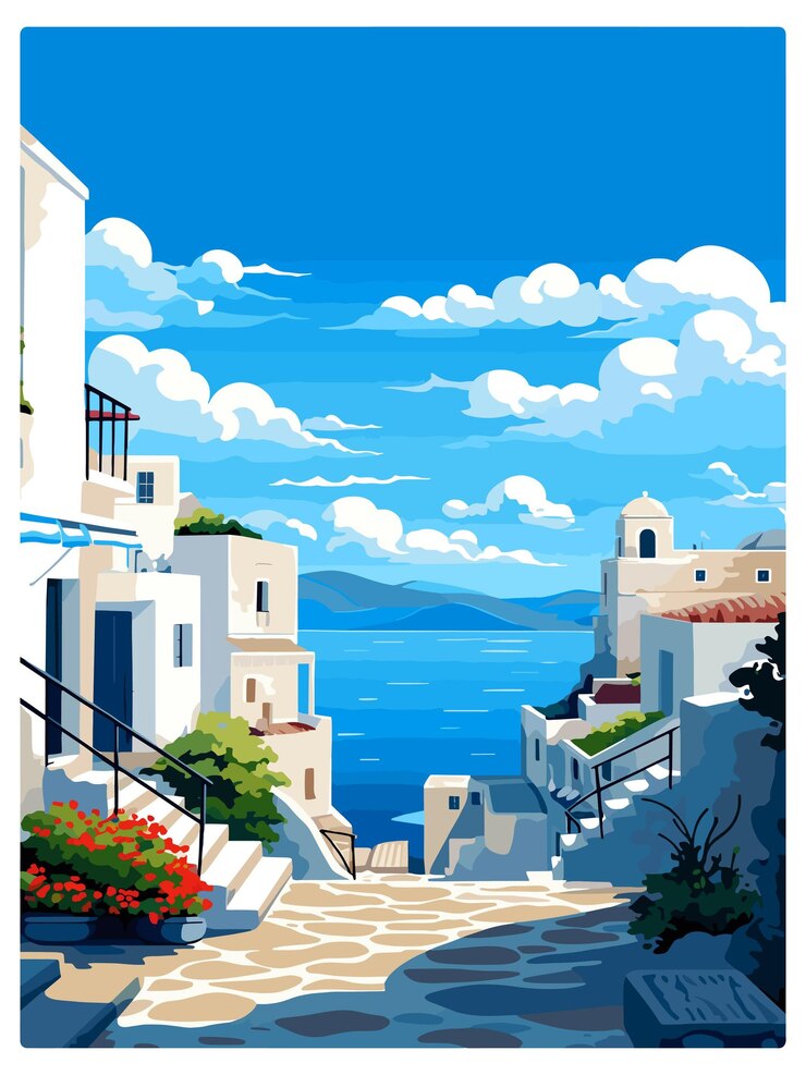 Vector syros grecia decoración cartel de viaje vintage souvenir tarjeta postal pintura de retrato ilustración de wpa