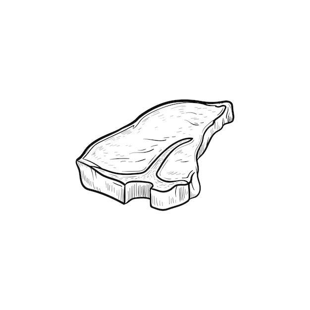 T-bone bistec de ternera contorno dibujado a mano doodle icono. Ilustración de dibujo vectorial de filete de ternera t-bone para impresión, web, móvil e infografía aislado sobre fondo blanco.