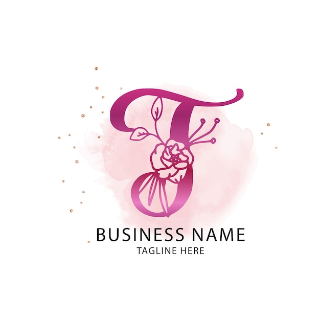 T inicial floral Diseño del logotipo belleza negocio logotipo acuarela diseño de interiores logotipo moderno