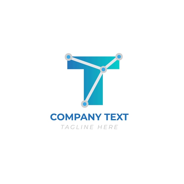 T letra Tech Global Solutions red de negocios azul Logotipo único y memorable para las empresas