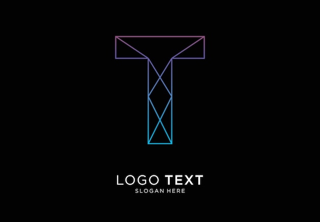 Vector t letter logo líneas irregulares tecnología de color degradado