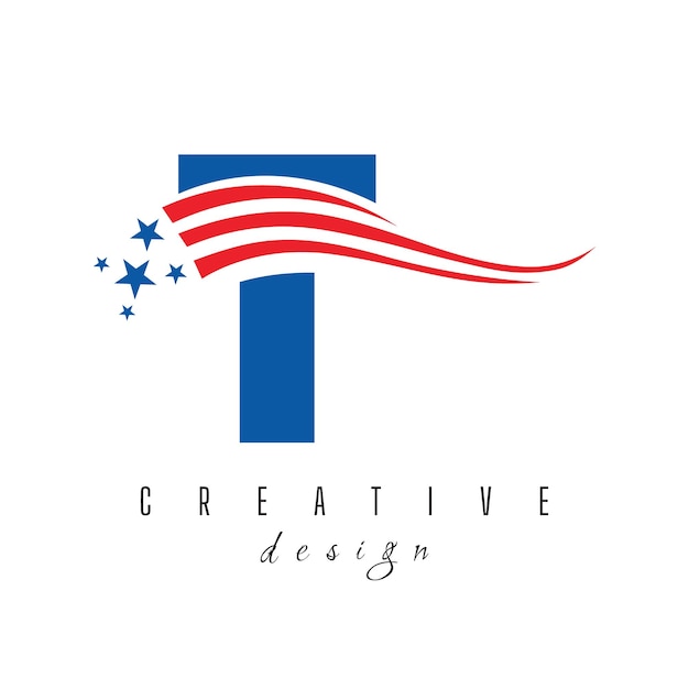 T Logotipo estadounidense para empresas y firmas Signo de Estados Unidos Logotipo estadounidense en la letra T