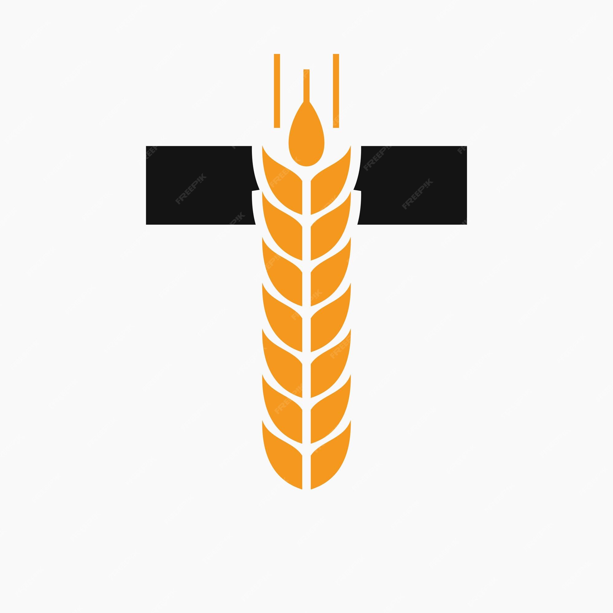 T logotipo de la letra trigo para el vector de símbolos agrícolas