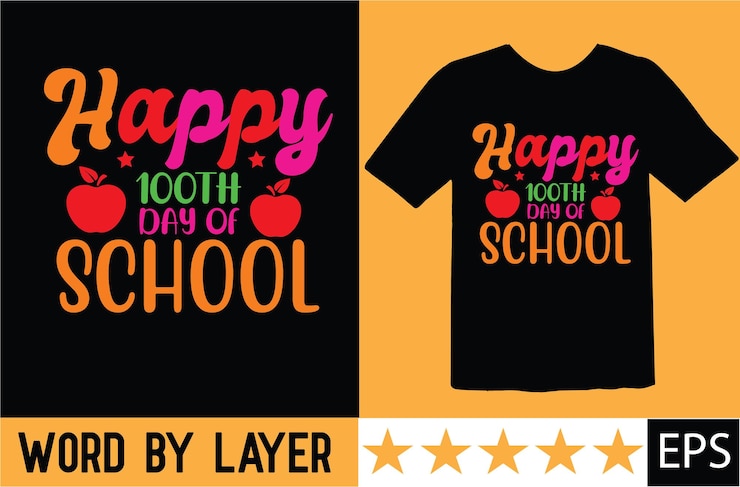 Vector t-shirt de 100 días de escuela tipografía diseño vectorial