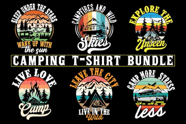 T-shirt de acampada Diseño Bundle Impresión bajo demanda