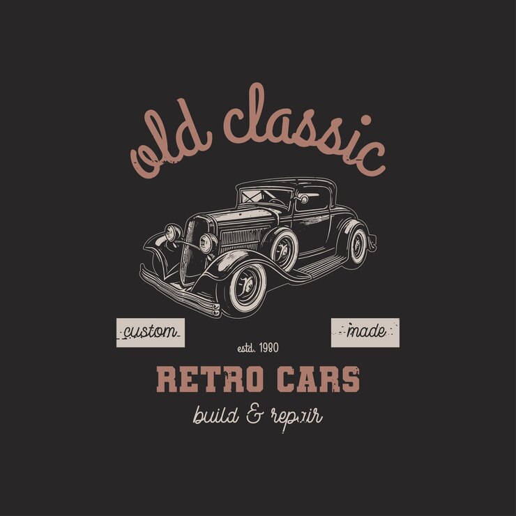 T-shirt de automóviles clásicos OLD diseño silueta gráficos vectoriales camiseta personalizada retro con estampas de plantillas de póster negro grungy