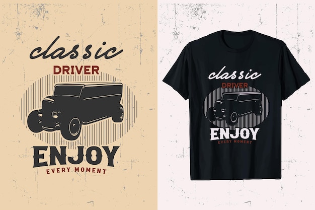 T-shirt de diseño vectorial de automóviles clásicos de estilo vintage, camiseta de ilustración de automóviles de estilo antiguo