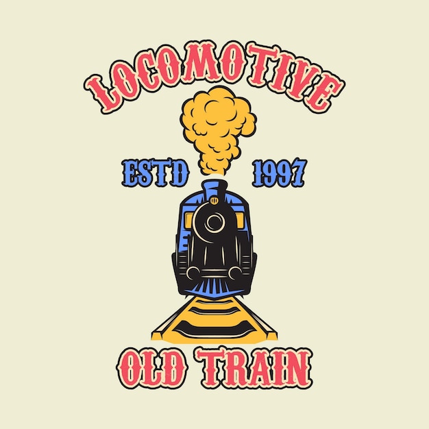 T-shirt diseño vectorial de tren vintage y logotipo del emblema