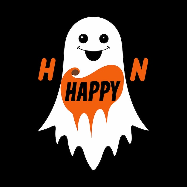 T-shirt fantasma de Halloween diseño ilustración diseño tipografía que dice Feliz Halloween b negro