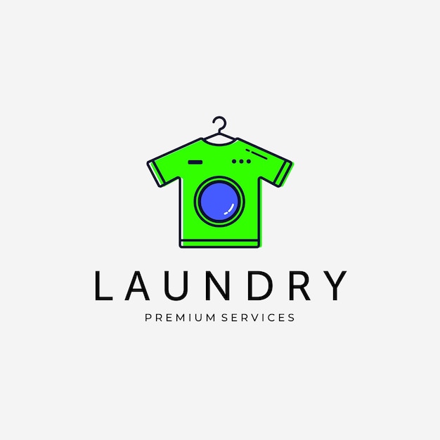T-Shirt Logo Vector Design Line Art Ilustración Vintage, Diseño de lavandería Logo Business