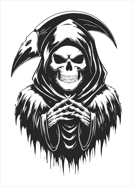 T-shirt de la muerte diseño de tatuaje de arte oscuro ilustración aislada en blanco