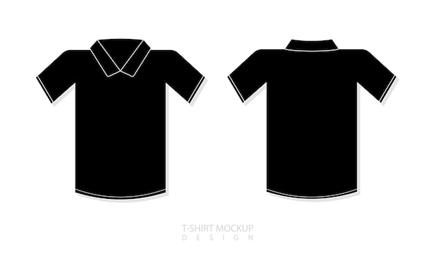 T-shirt silueta de línea de arte mock up masculino camiseta negra plantilla vectorial vista delantera y trasera