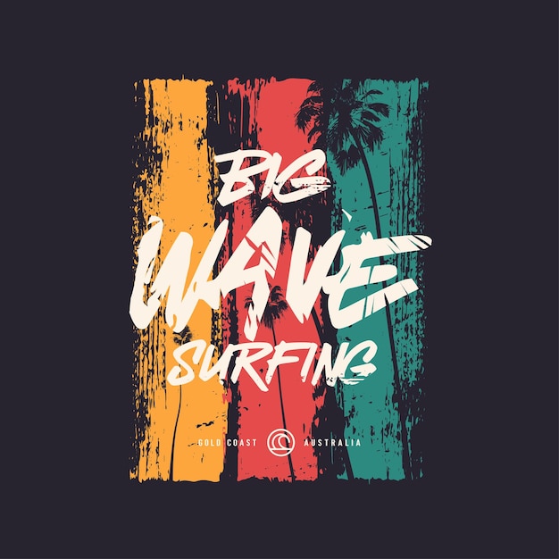 T-shirt de surf de grandes olas diseño vectorial plantilla de impresión de póster